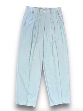 100% Silk Wide Leg Pants 4 Ice Blue Barrel Flowy POCKETS Zip Fly Trousers Office